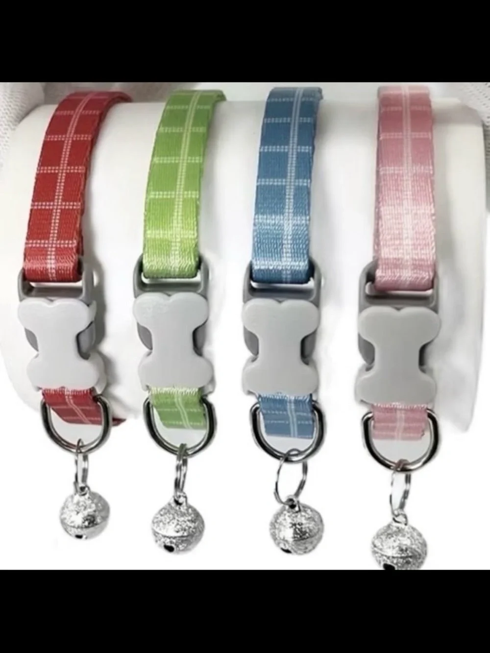Dog Collar Light Green Plaid with Bell Adjustable for Puppy’s to Small Dogs NEW